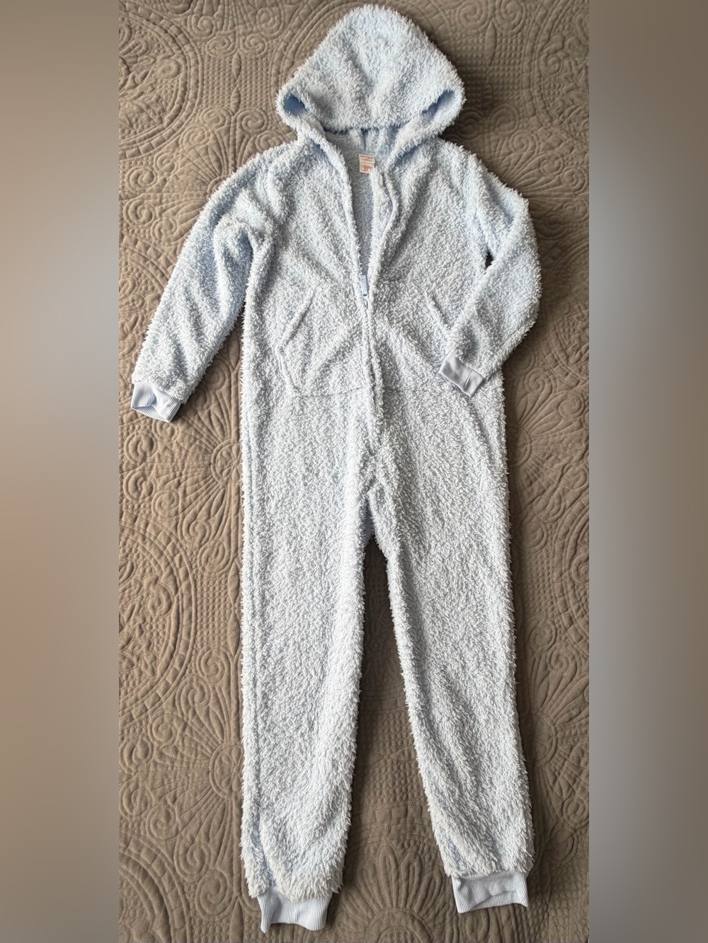 Cat & Jack Plush Light Blue Hooded Kids Footed One-Piece